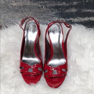 CALVIN KLEIN PATENT RED HEEL SLINGBACK